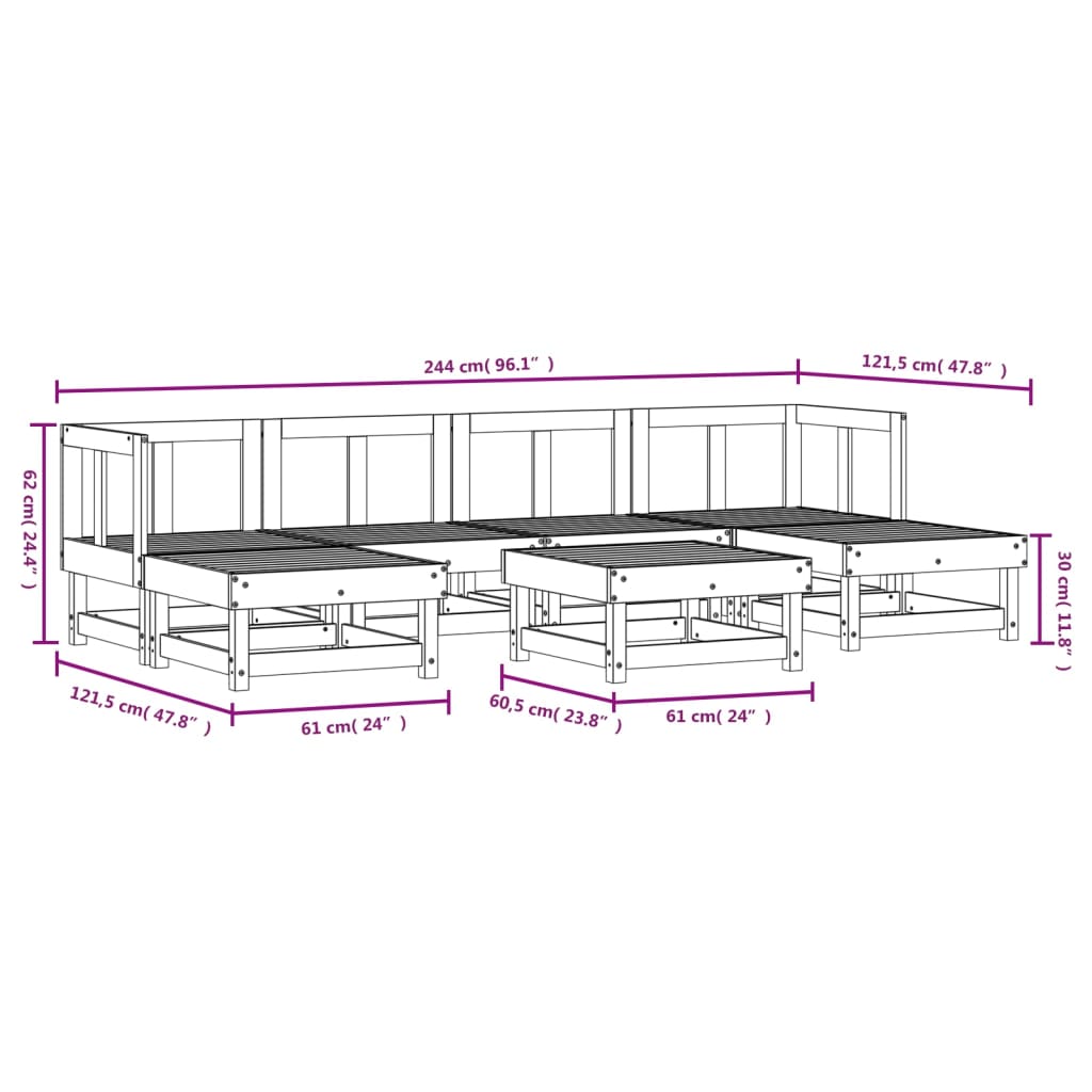 Set Salotto da Giardino 7 pz ambra in Legno Massello di Pino
