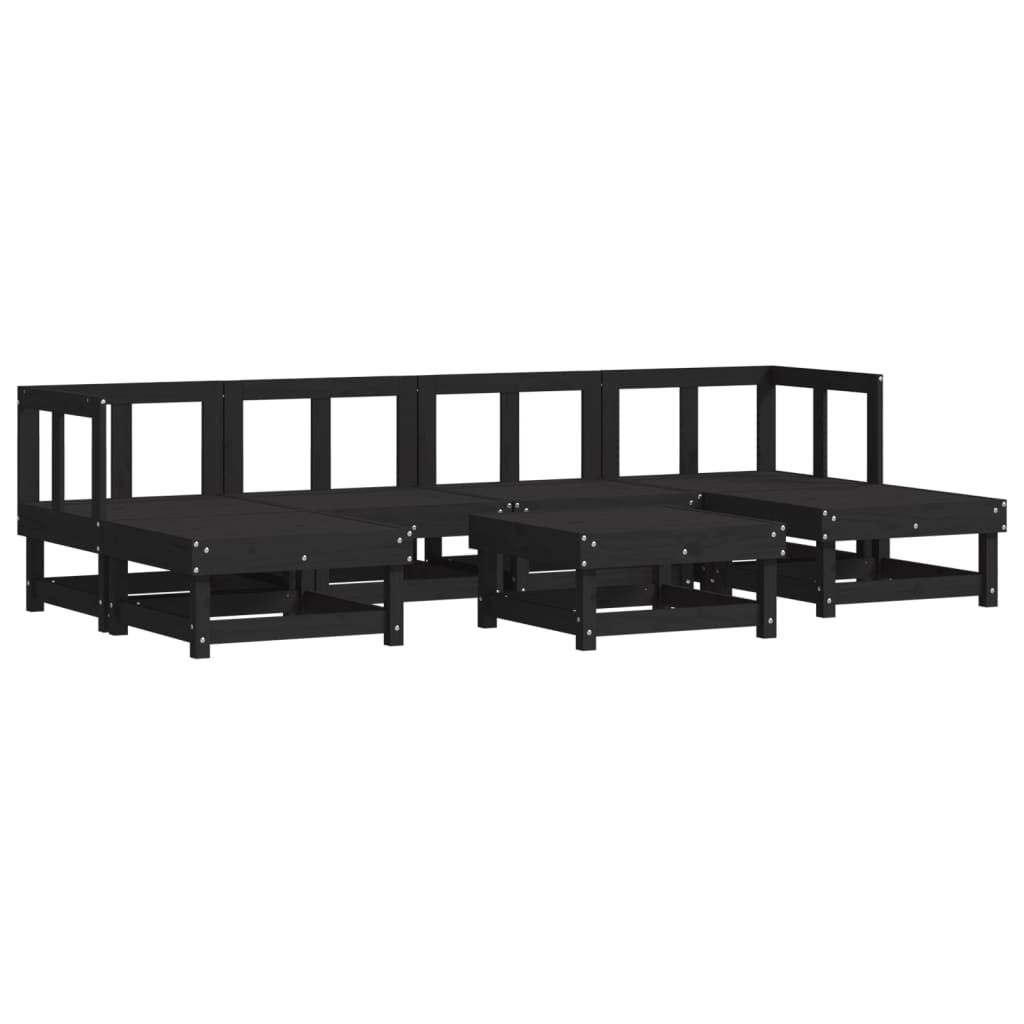 Set Salotto da Giardino 7 pz Nero in Legno Massello di Pino