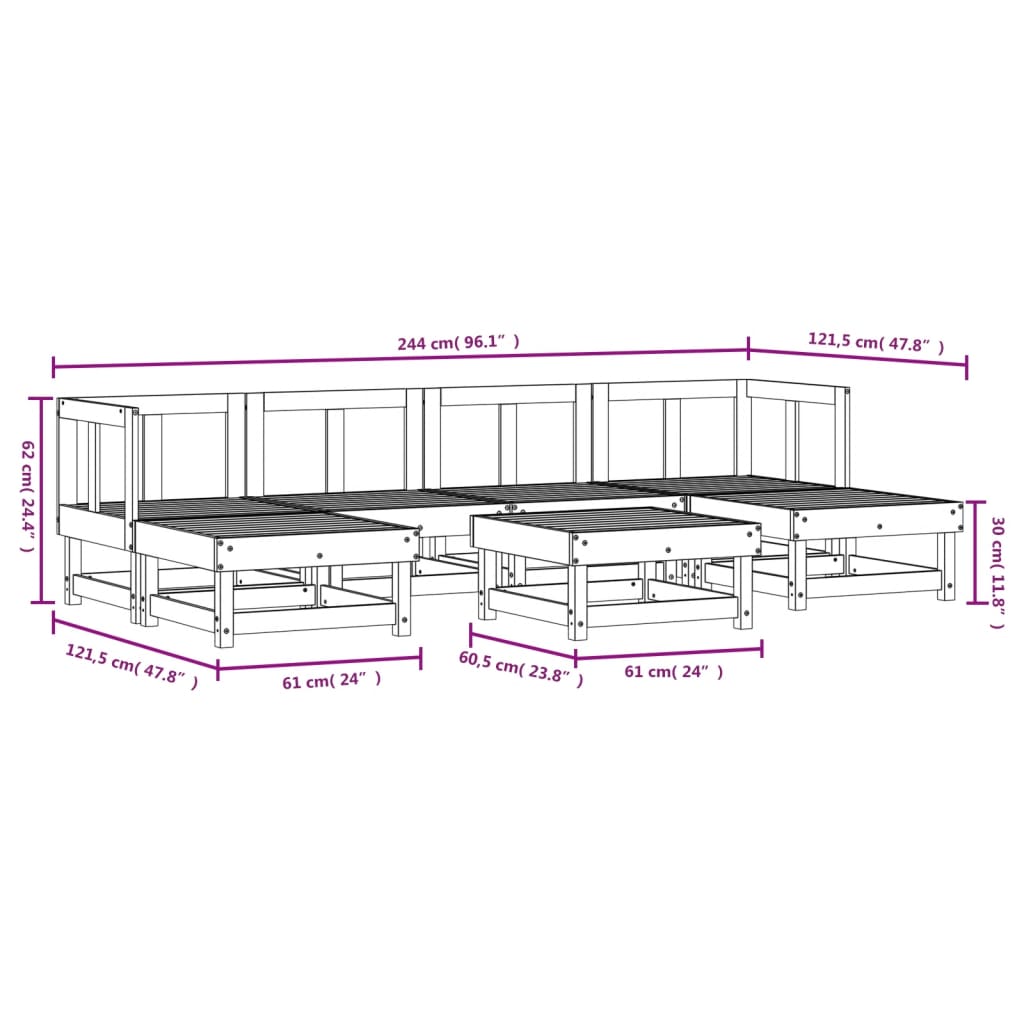 Set Salotto da Giardino 7 pz Grigio in Legno Massello di Pino