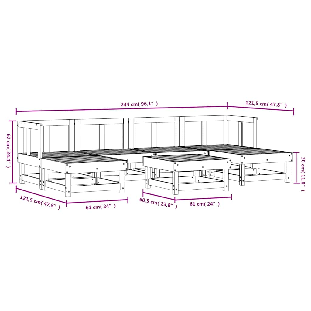 Set Salotto da Giardino 7 pz in Legno Impregnato di Pino