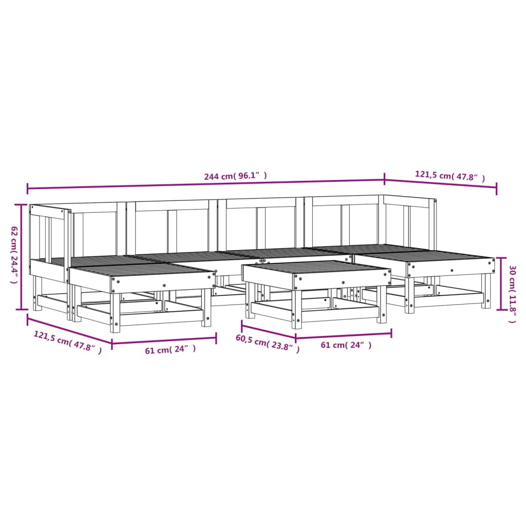Set Salotto da Giardino 7 pz in Legno Massello di Douglas