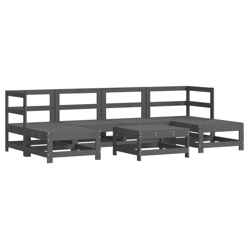 Set Salotto da Giardino 7 pz Grigio in Legno Massello di Pino