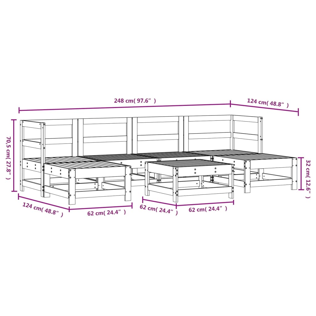 Set Salotto da Giardino 7 pz Grigio in Legno Massello di Pino