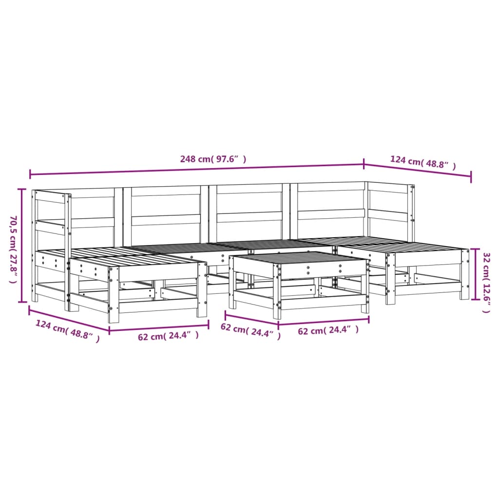 Set Salotto da Giardino 7 pz ambra in Legno Massello di Pino
