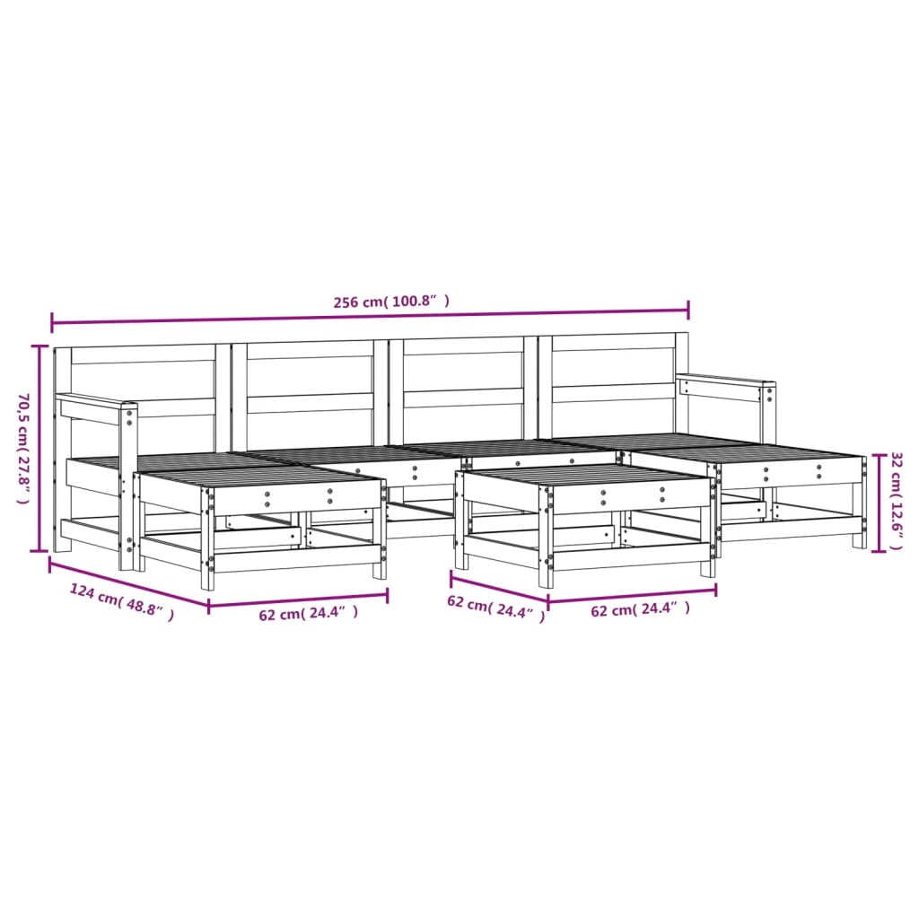 Set Salotto da Giardino 7 pz ambra in Legno Massello di Pino