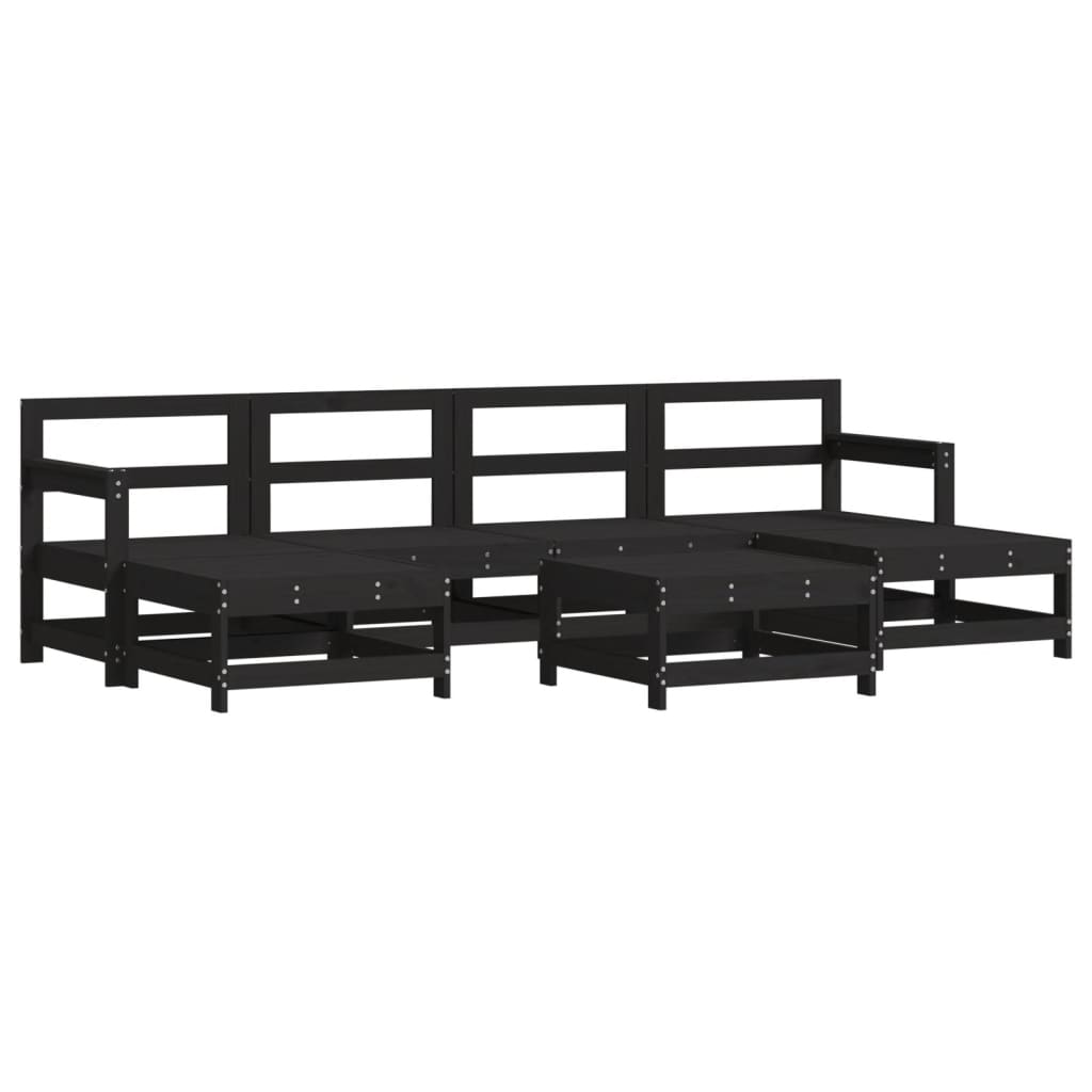 Set Salotto da Giardino 7 pz Nero in Legno Massello di Pino