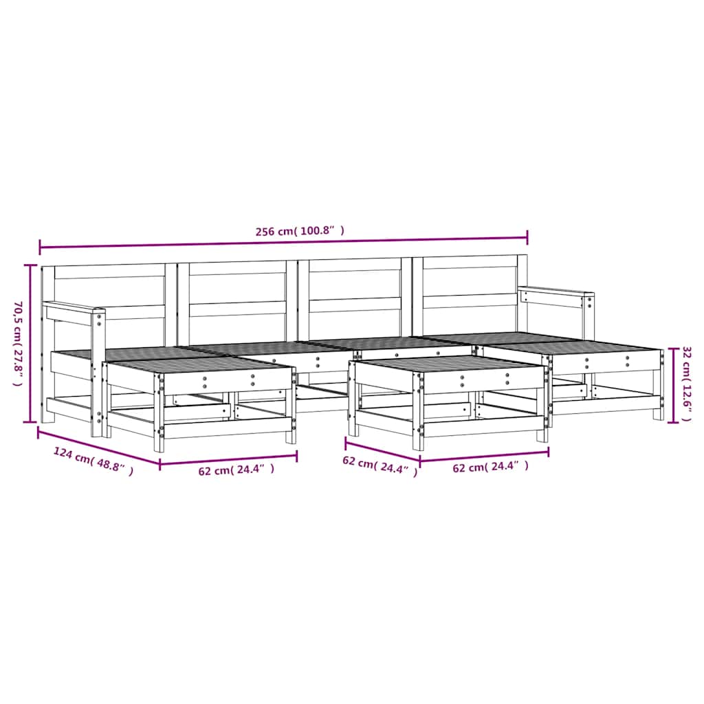 Set Salotto da Giardino 7 pz in Legno Massello di Pino