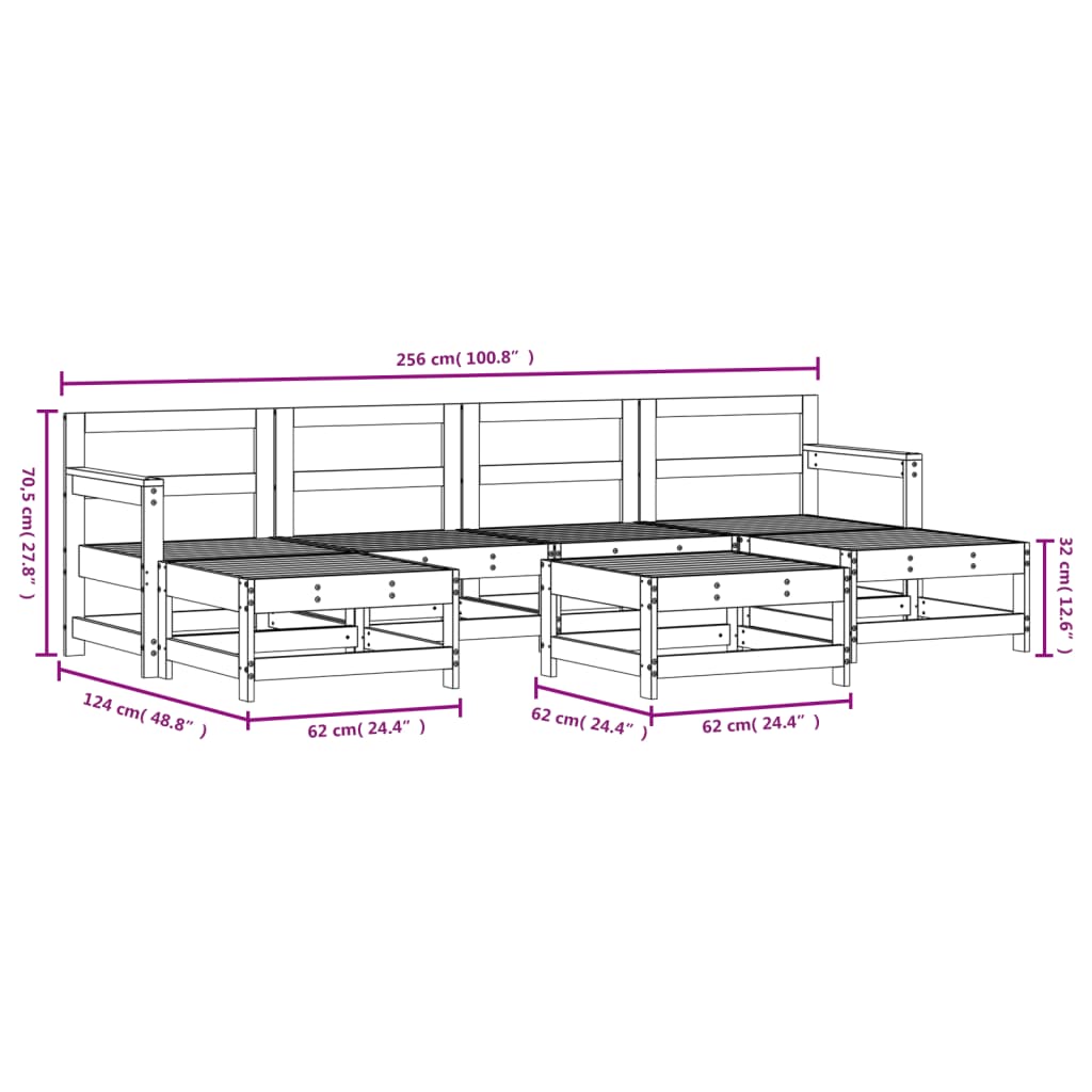 Set Salotto da Giardino 7 pz Grigio in Legno Massello di Pino