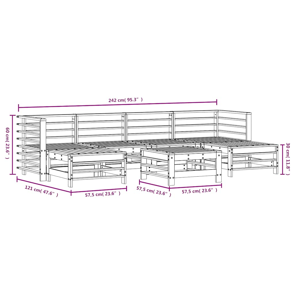 Set Salotto da Giardino 7 pz in Legno Massello di Pino