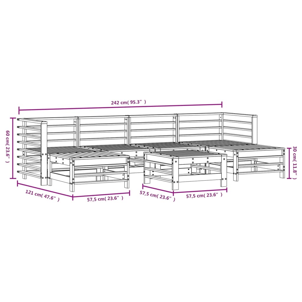 Set Salotto da Giardino 7 pz Grigio in Legno Massello di Pino