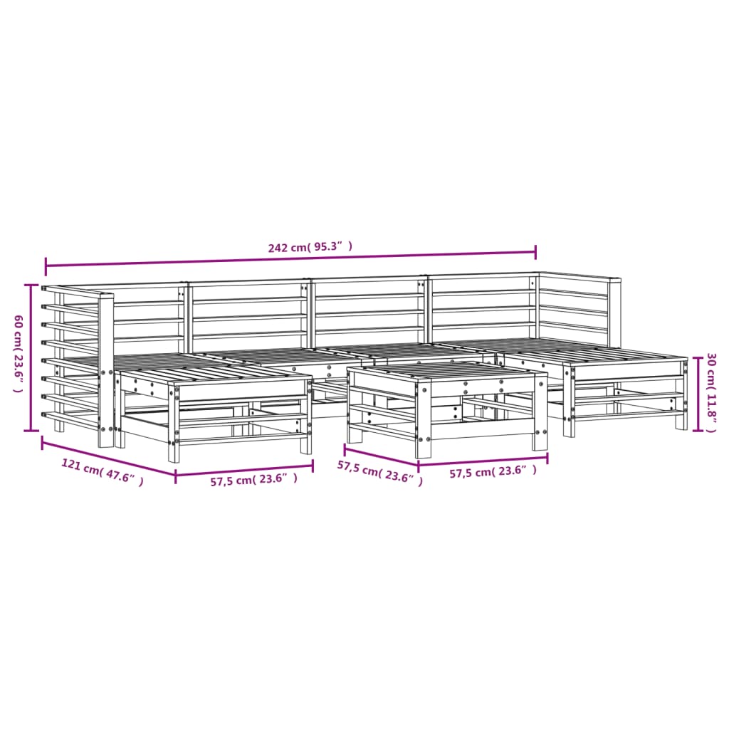 Set Salotto da Giardino 7 pz ambra in Legno Massello di Pino