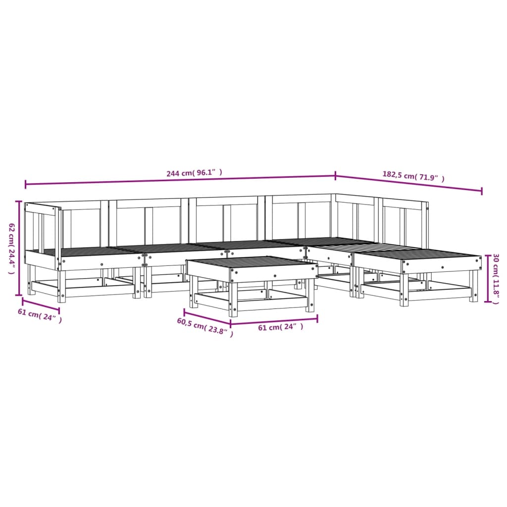 Set Salotto da Giardino 7 pz ambra in Legno Massello di Pino