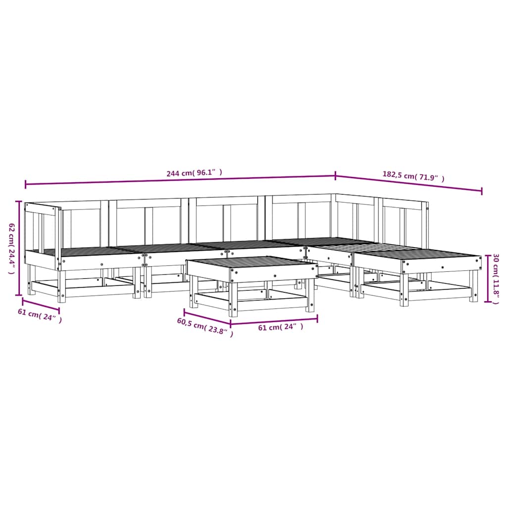 Set Salotto da Giardino 7 pz in Legno Impregnato di Pino