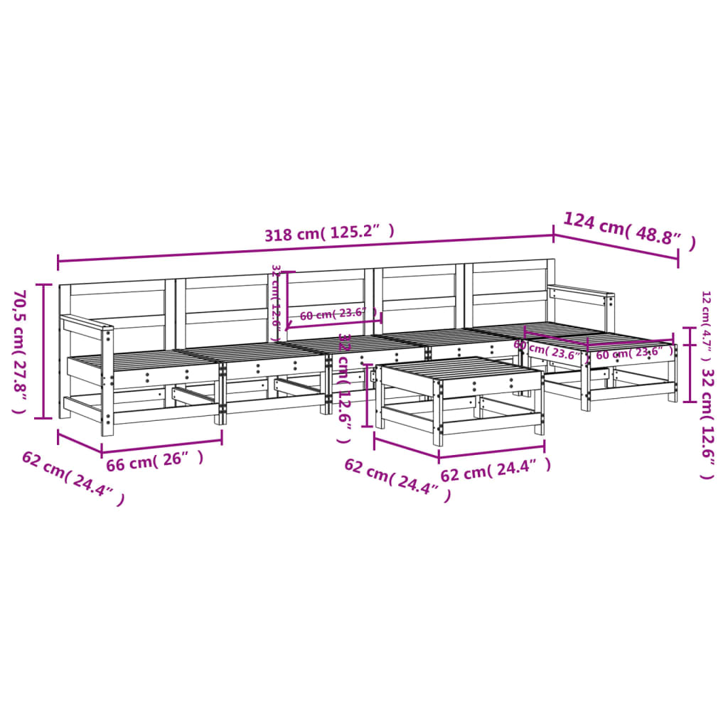 Set Salotto da Giardino 7 pz ambra in Legno Massello di Pino