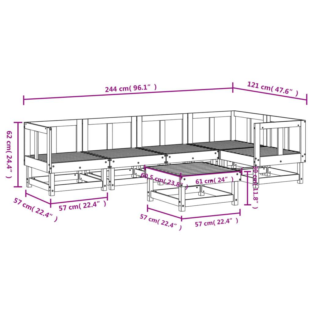 Set Salotto da Giardino 6 pz Nero in Legno Massello di Pino