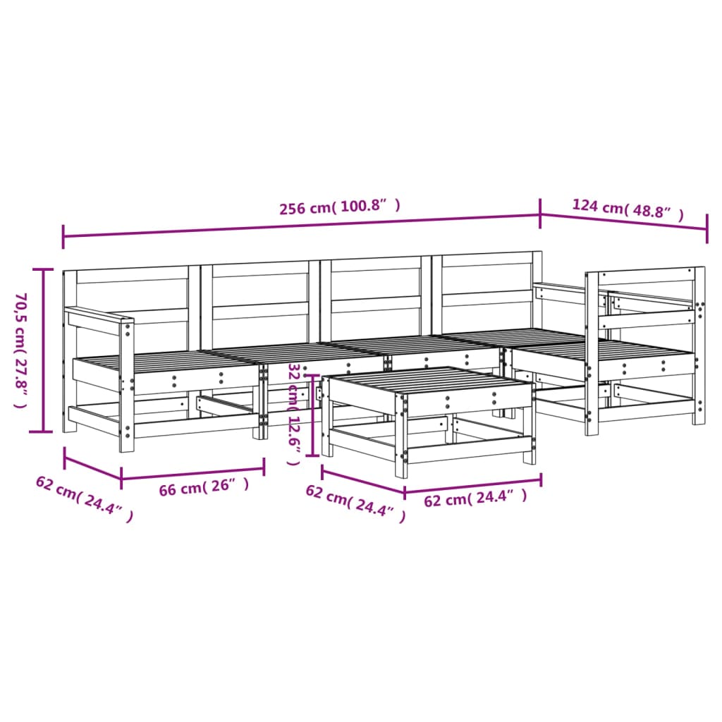 Set Salotto da Giardino 6 pz ambra in Legno Massello di Pino
