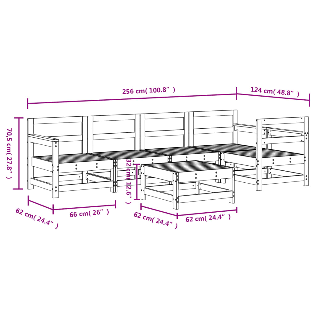 Set Salotto da Giardino 6 pz Nero in Legno Massello di Pino
