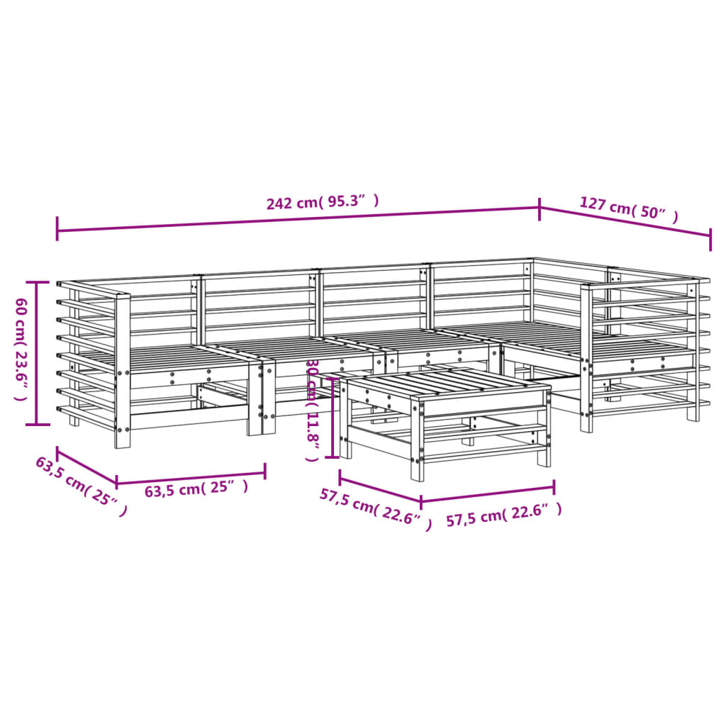 Set Salotto da Giardino 6 pz Grigio in Legno Massello di Pino