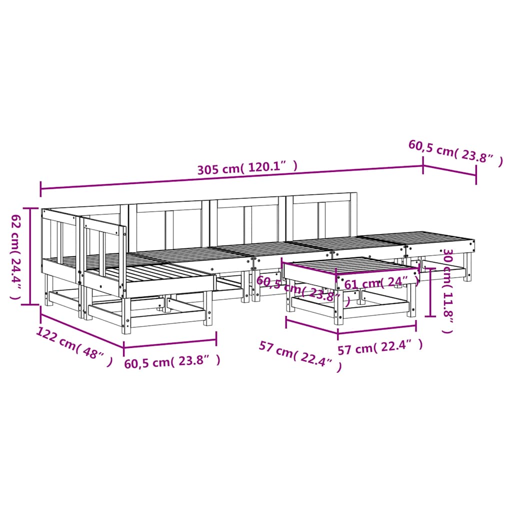 Set Salotto da Giardino 7 pz in Legno Massello di Pino