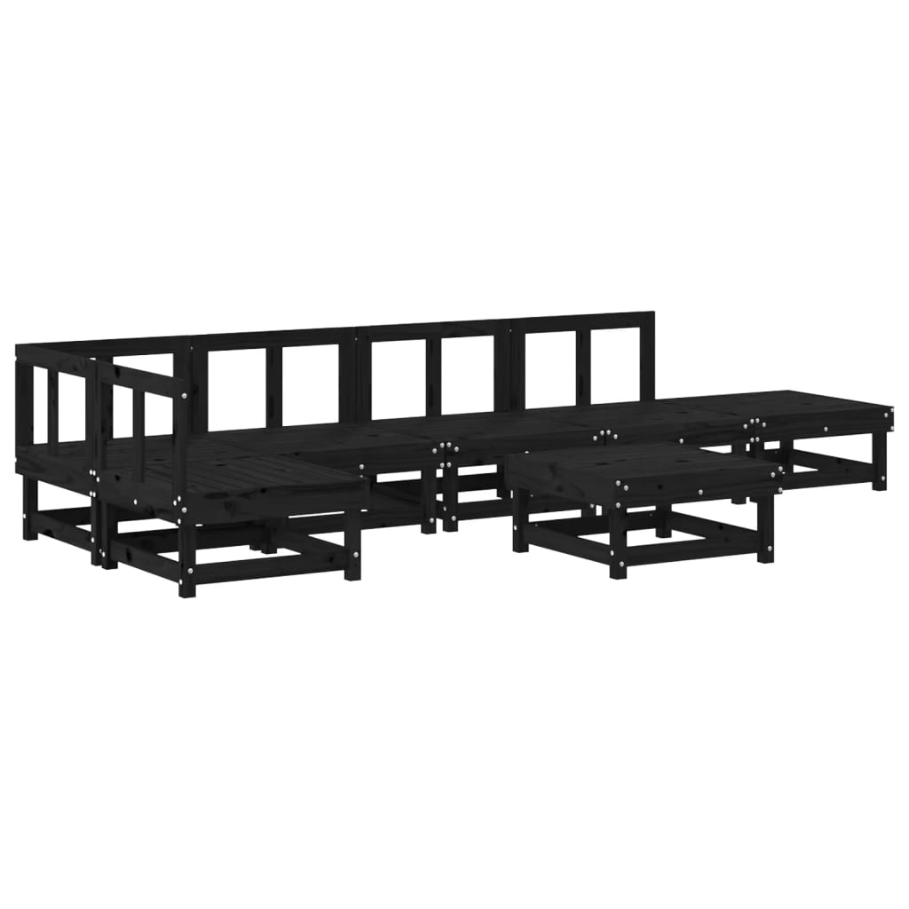 Set Salotto da Giardino 7 pz Nero in Legno Massello di Pino