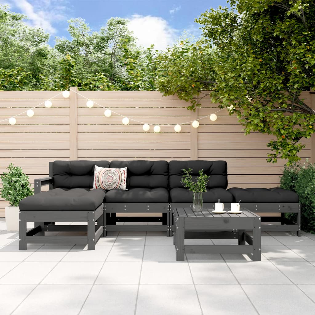 Set Salotto da Giardino 6 pz Grigio in Legno Massello di Pino