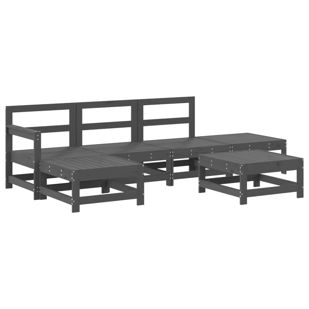 Set Salotto da Giardino 6 pz Grigio in Legno Massello di Pino