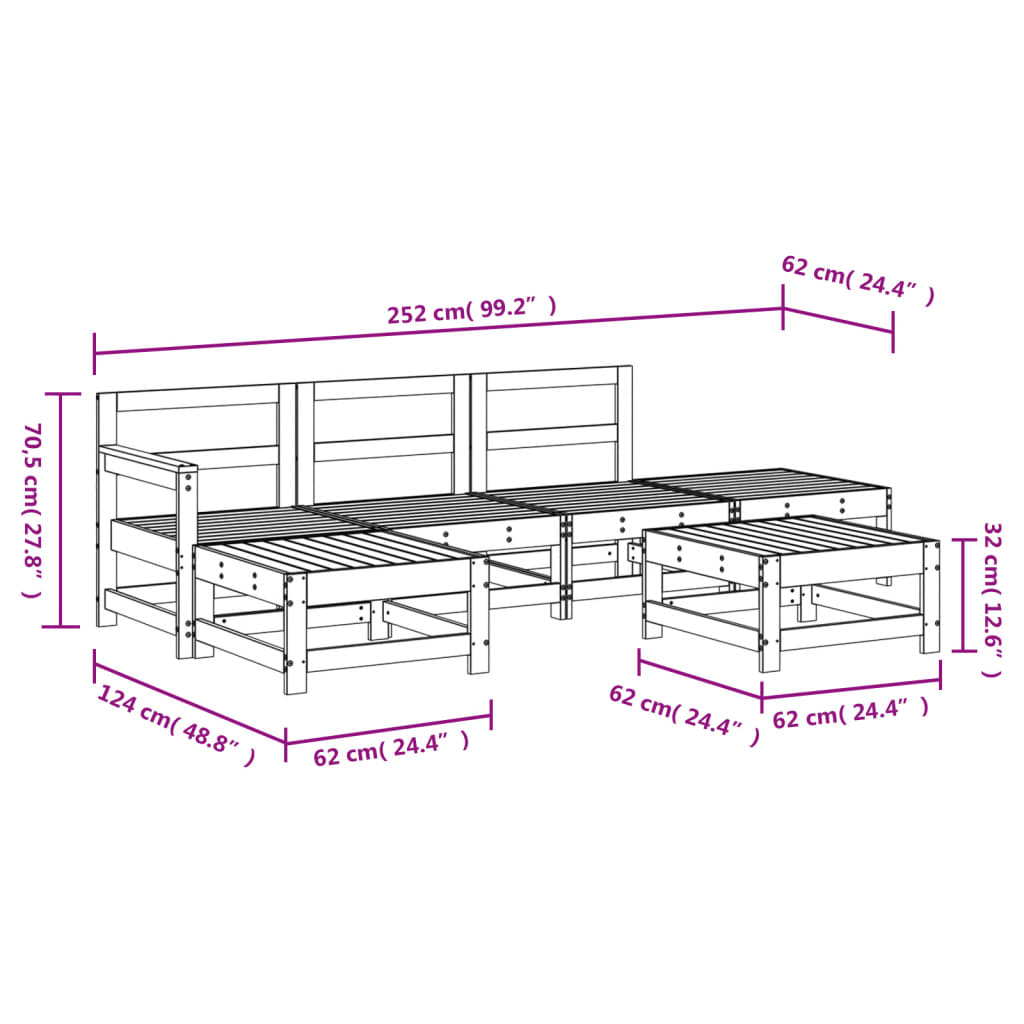 Set Salotto da Giardino 6 pz ambra in Legno Massello di Pino