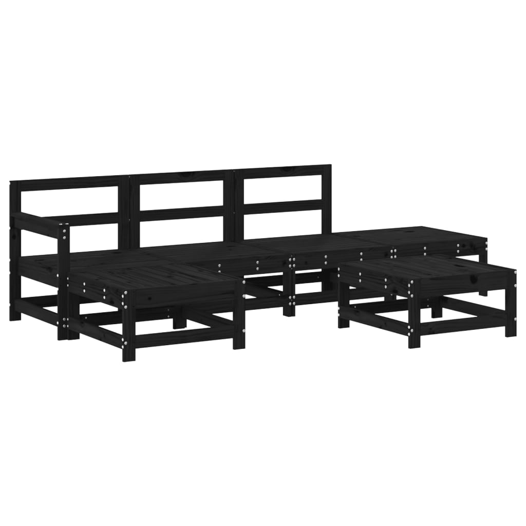 Set Salotto da Giardino 6 pz Nero in Legno Massello di Pino