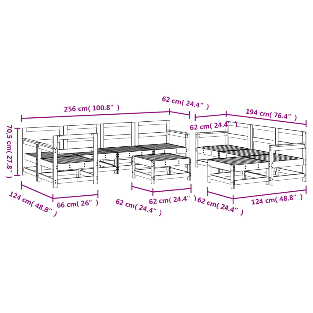 Set Salotto da Giardino 10 pz in Legno Massello di Douglas