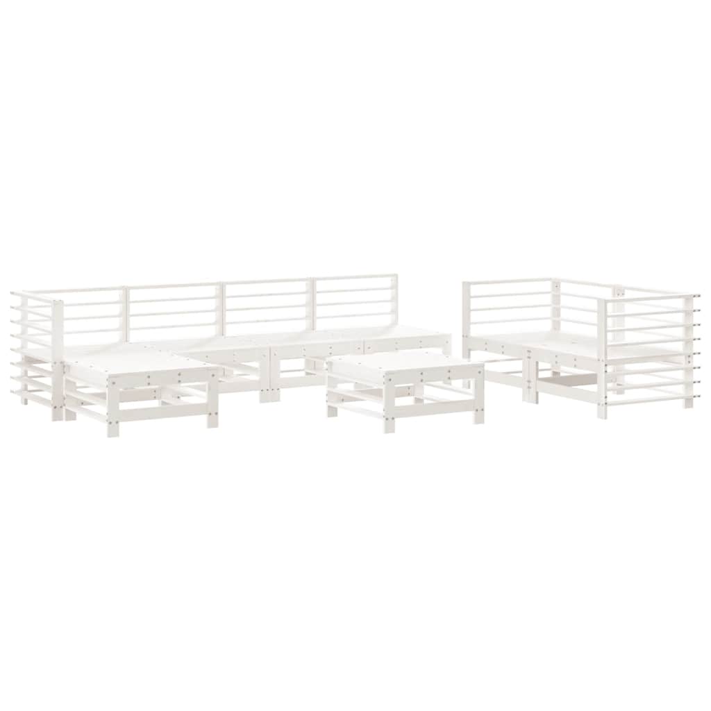 Set Salotto da Giardino 8 pz in Legno Massello di Pino Bianco