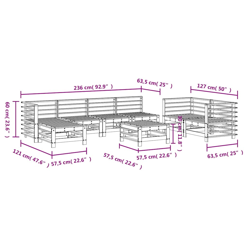 Set Salotto da Giardino 8 pz in Legno Impregnato di Pino