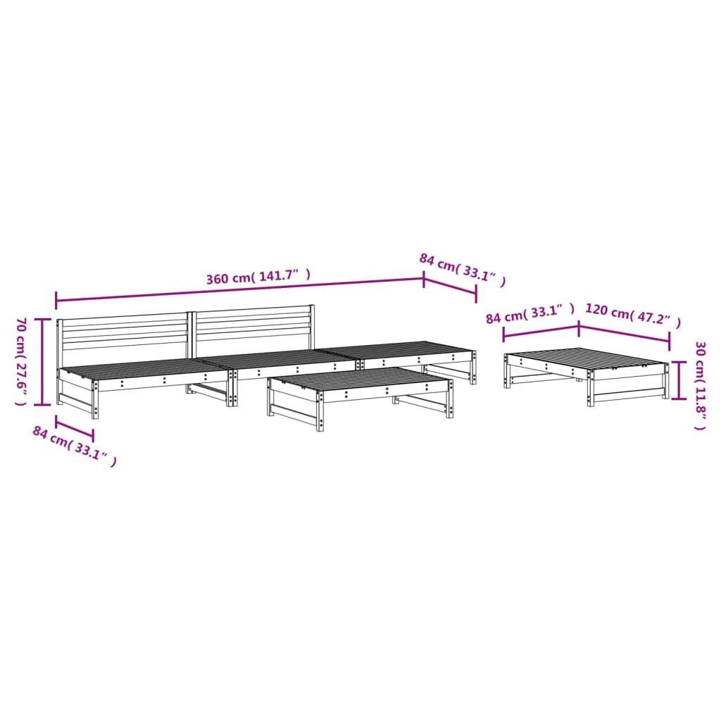Set Salotto da Giardino 5 pz in Legno Massello di Douglas