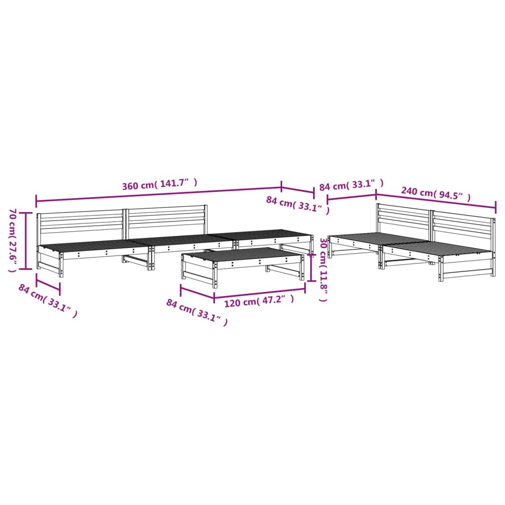 Set Salotto da Giardino 6 pz in Legno Massello di Pino