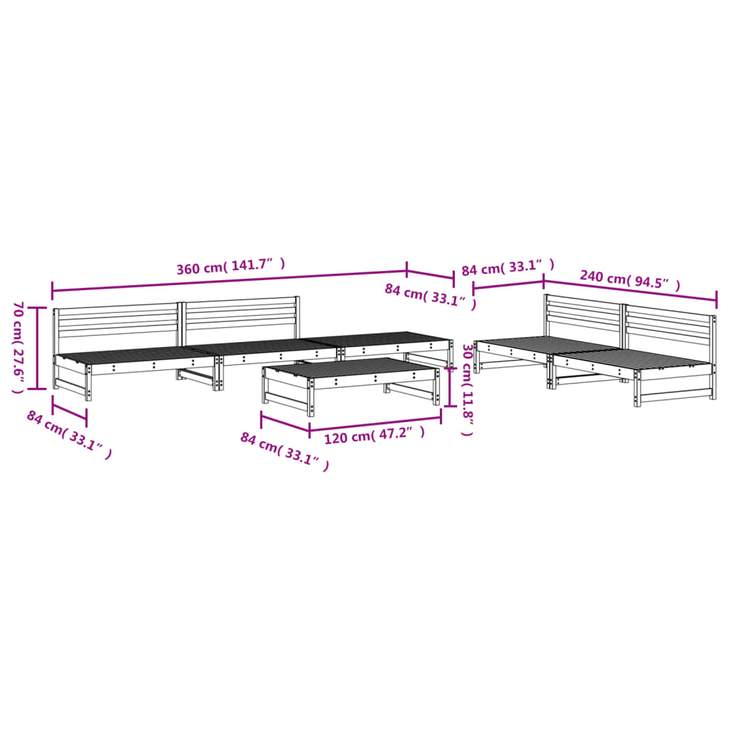 Set Salotto da Giardino 6 pz in Legno Impregnato di Pino