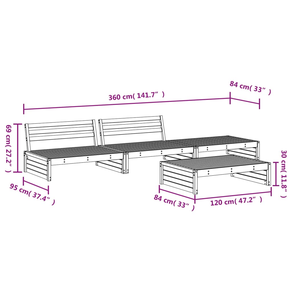 Set Salotto da Giardino 4 pz in Legno Impregnato di Pino