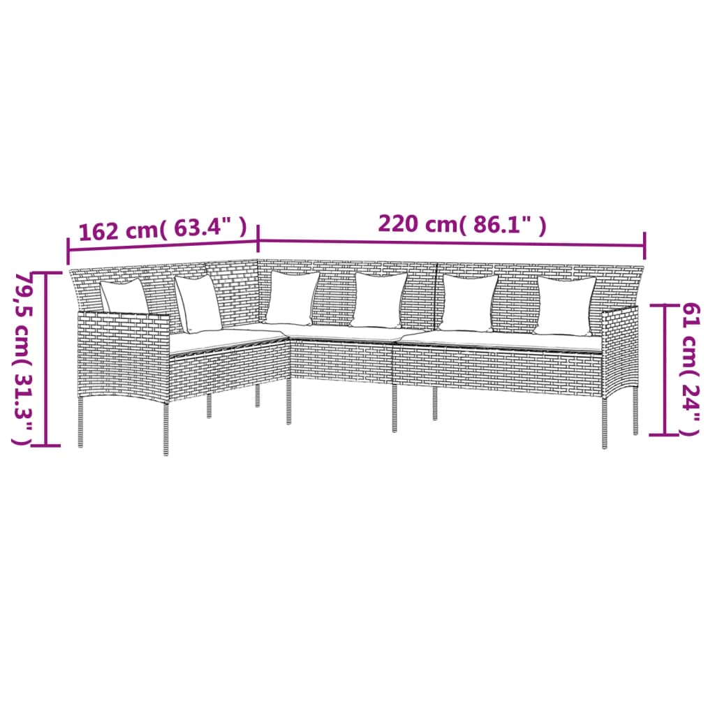 Set da Pranzo da Giardino 6 pz con Cuscini Nero in Polyrattan