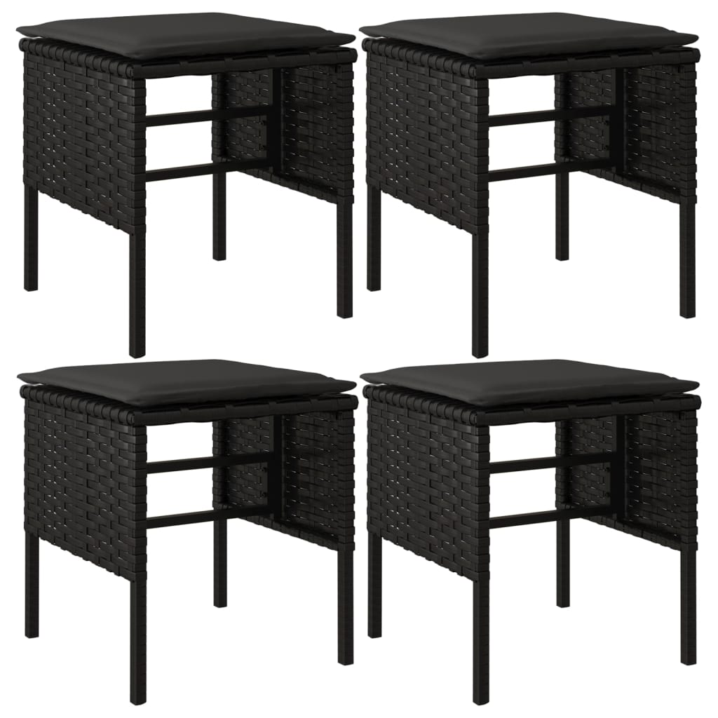 Set da Pranzo da Giardino 6 pz con Cuscini Nero in Polyrattan