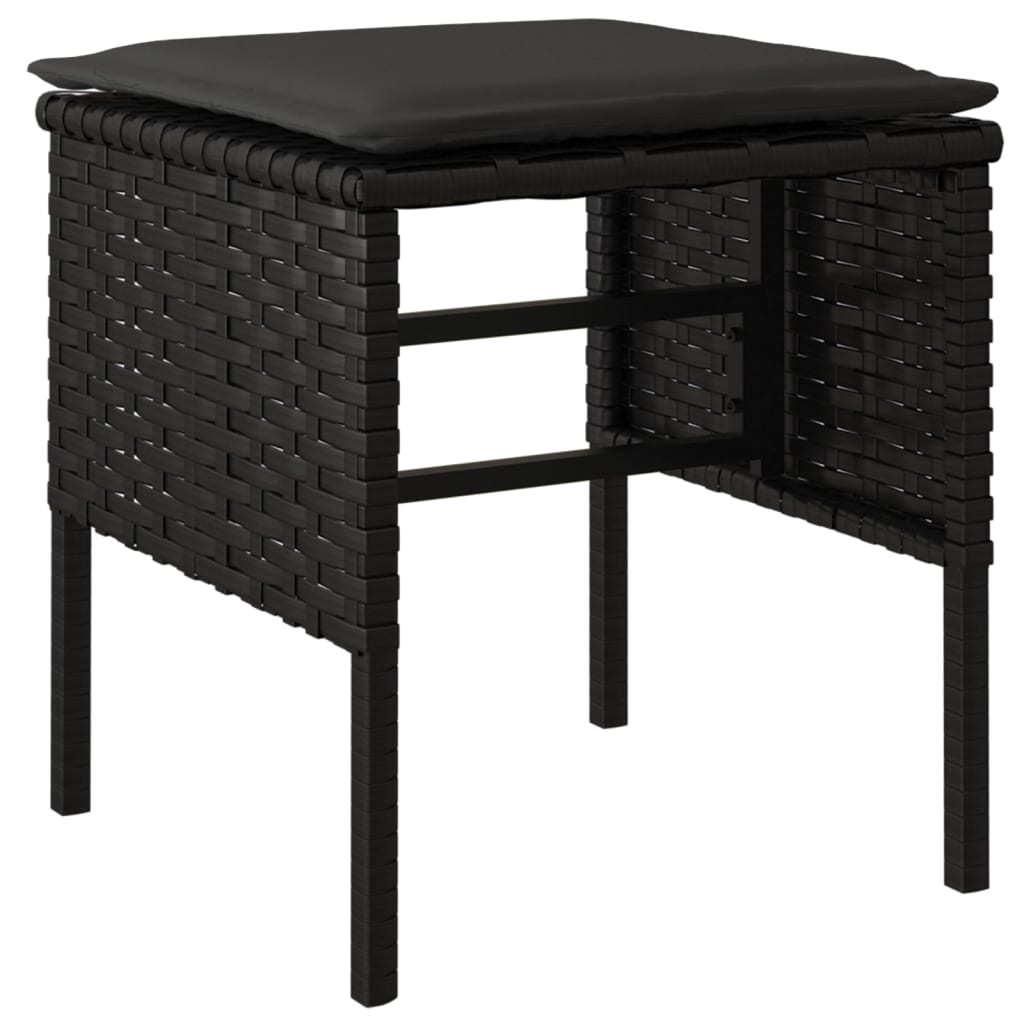 Set da Pranzo da Giardino 6 pz con Cuscini Nero in Polyrattan
