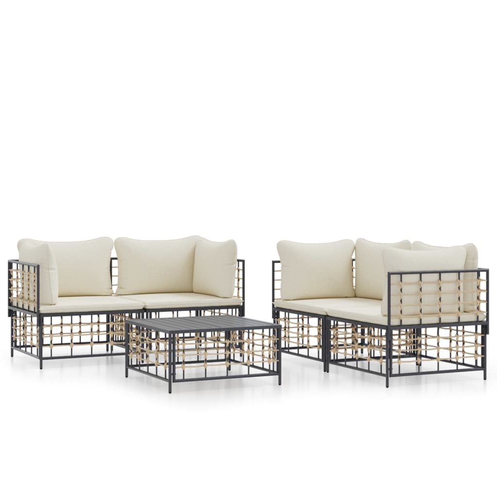 Set Divani da Giardino 5 pz con Cuscini Antracite in Polyrattan