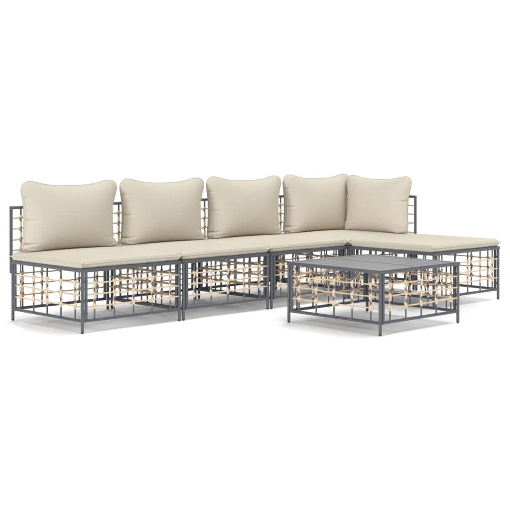 Salotto da Giardino Polyrattan Antracite 6 pz con Cuscini