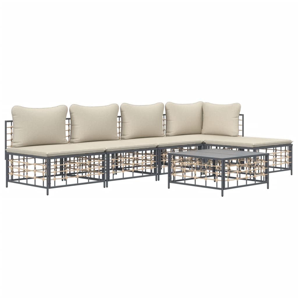 Salotto da Giardino Polyrattan Antracite 6 pz con Cuscini