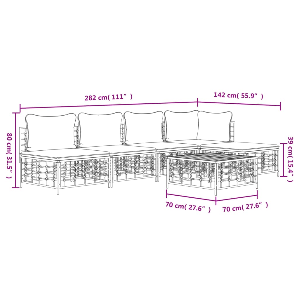 Salotto da Giardino Polyrattan Antracite 6 pz con Cuscini