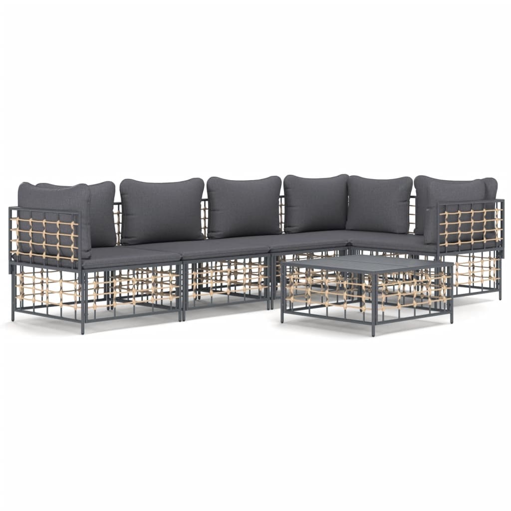 Set Divani da Giardino 6 pz con Cuscini Antracite in Polyrattan