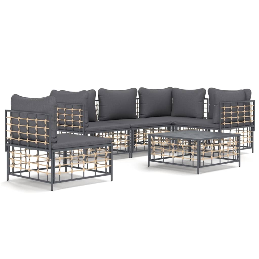 Set Divani da Giardino 6 pz con Cuscini Antracite in Polyrattan