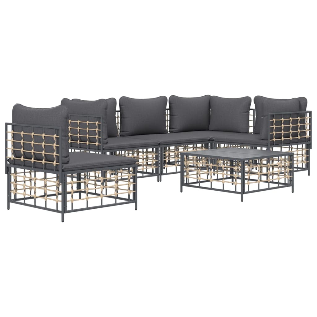 Set Divani da Giardino 6 pz con Cuscini Antracite in Polyrattan