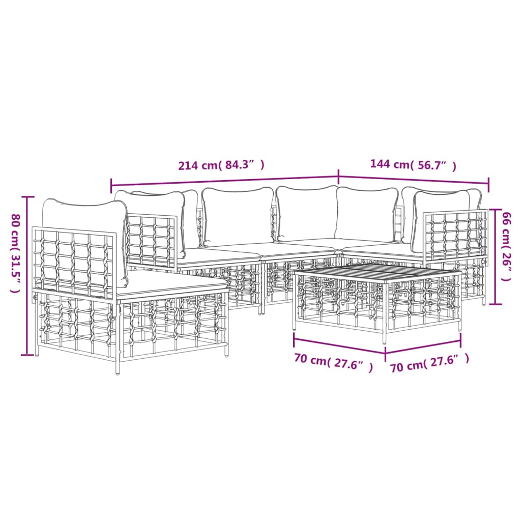 Set Divani da Giardino 6 pz con Cuscini Antracite in Polyrattan
