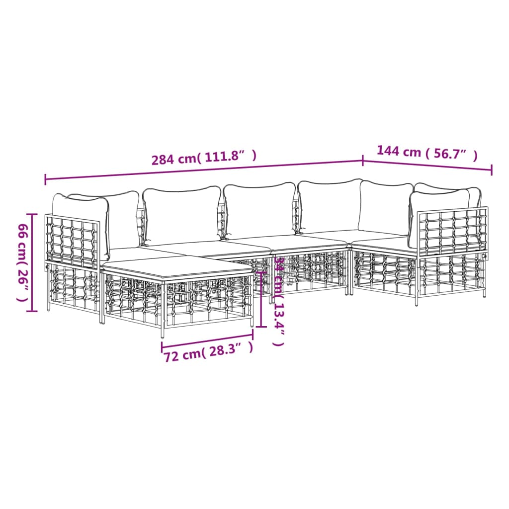 Set Divani da Giardino 6 pz con Cuscini Antracite in Polyrattan