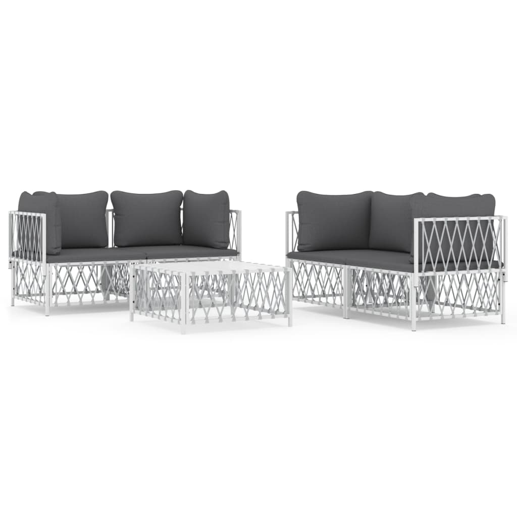 Set Salotto da Giardino 5 pz con Cuscini in Acciaio Bianco