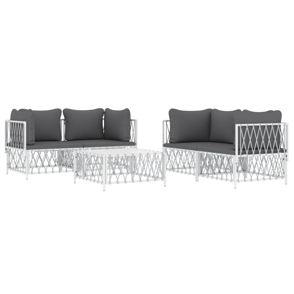 Set Salotto da Giardino 5 pz con Cuscini in Acciaio Bianco