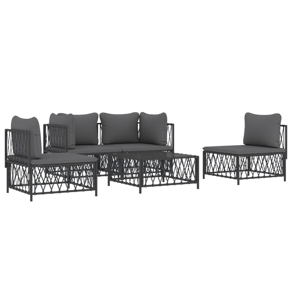 Set Salotto da Giardino 5 pz con Cuscini in Acciaio Antracite